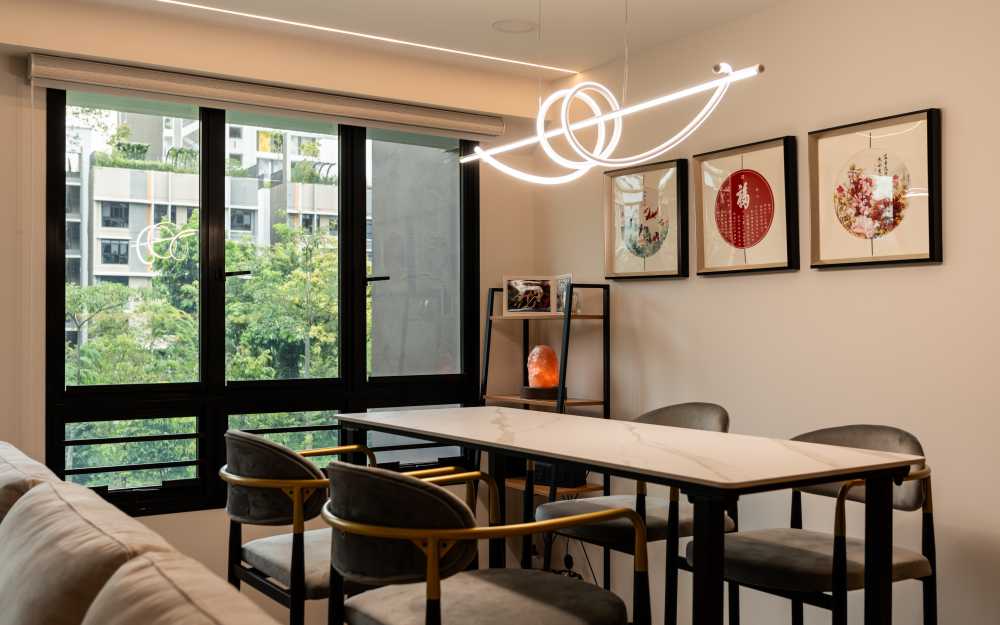 Modern Dining Room with Ceiling Light and Dining Table