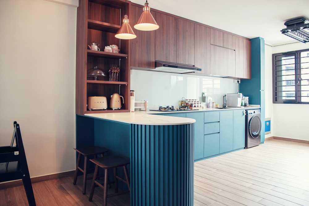 Scandinavian Kitchen with Countertop and Homogeneous Tiles