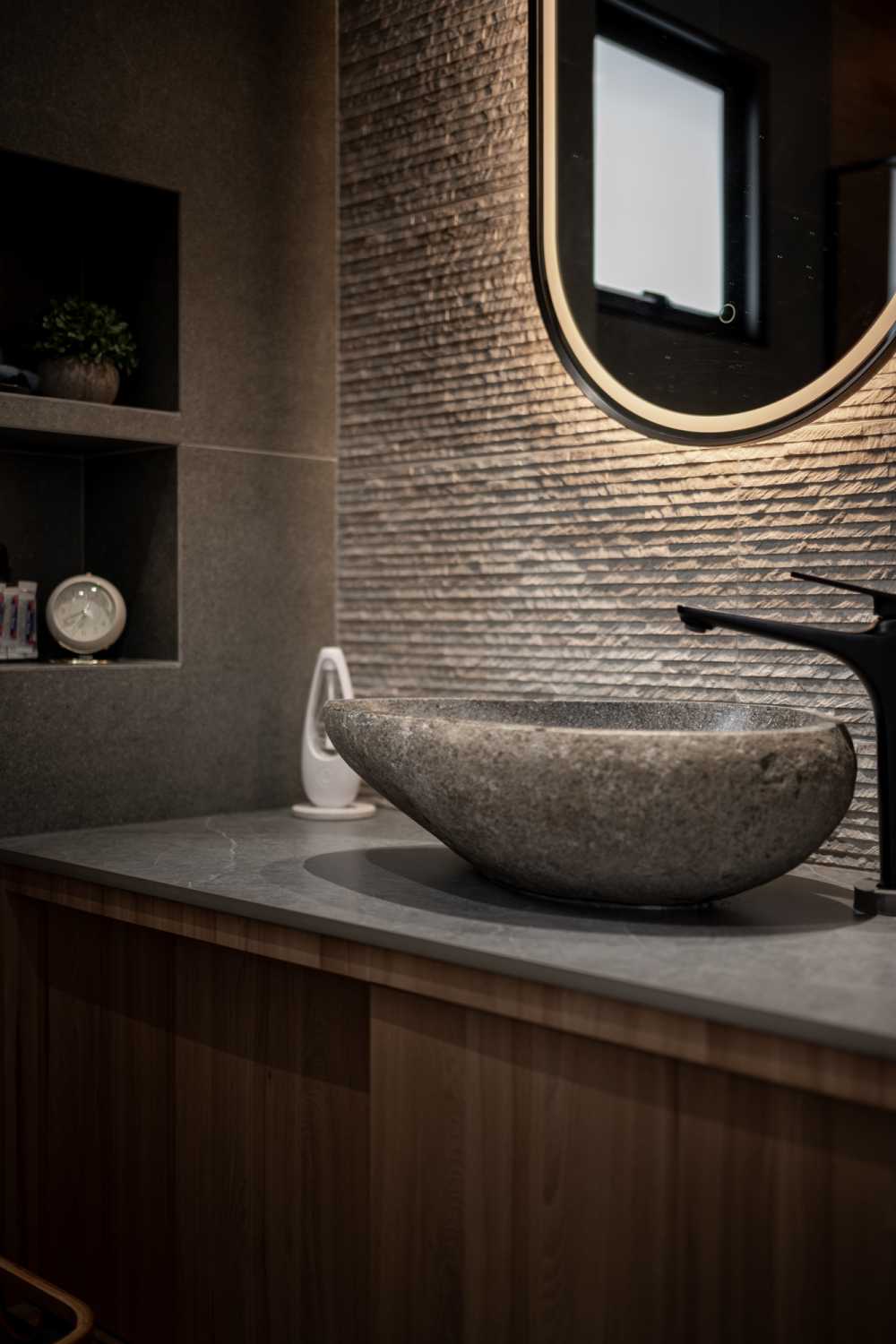Contemporary Bathroom with Countertop and Mirror