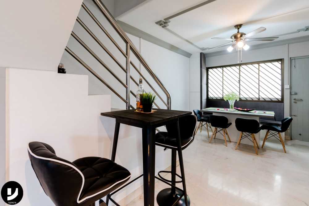 Contemporary Dining Room with Drinkware and Stools