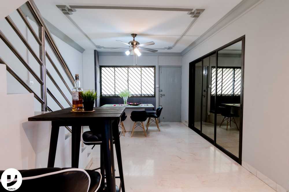 Contemporary Dining Room with Drinkware and Stools