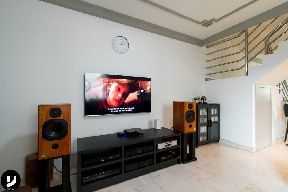 Contemporary Living Room with Bookshelf and TV