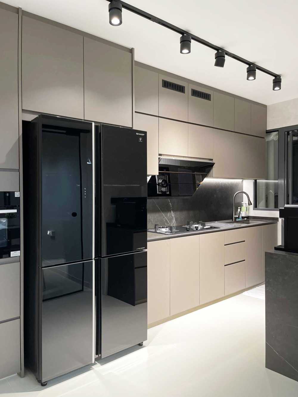 Scandinavian Kitchen with Cement Floor and Granite Floor