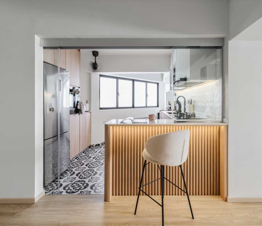 Scandinavian Kitchen with Countertop and Kitchen Window