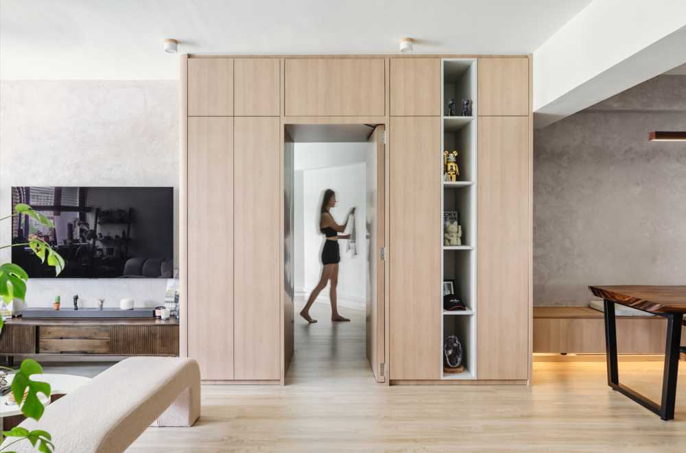 Scandinavian Living Room with Bookshelf and TV Console