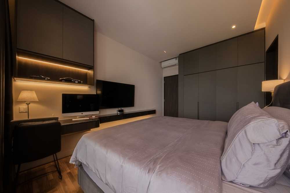 Modern Bedroom with Parquet Floor and Cove Lighting