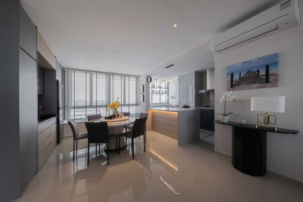 Modern Dining Room with Ceiling Light and Dining Table