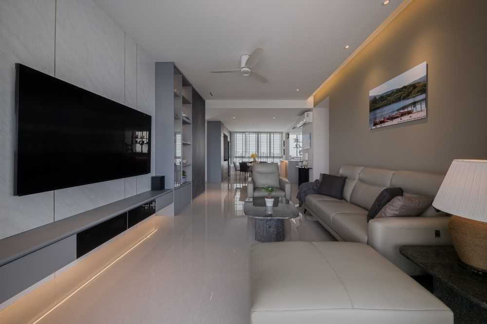 Modern Living Room with Marble Floor and TV Console