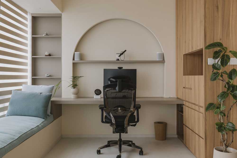 Contemporary Home Office with Desk and Storage Cabinets