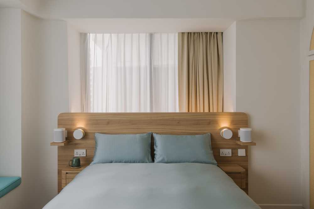 Contemporary Bedroom with Curtain and Bedside Table