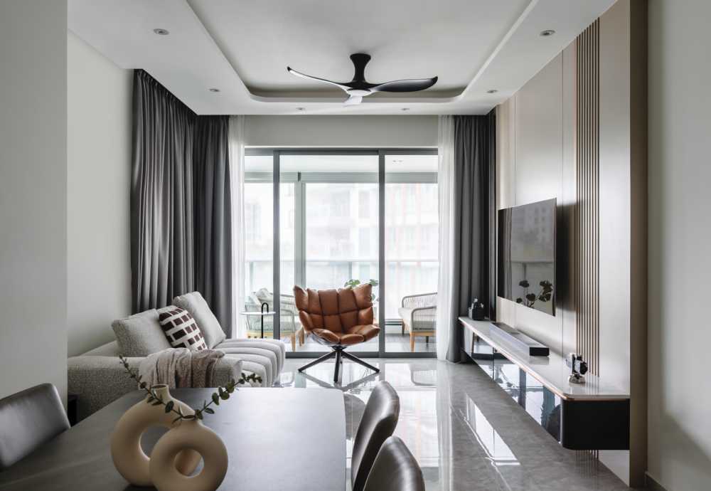Contemporary Living Room with TV Console and Sofa