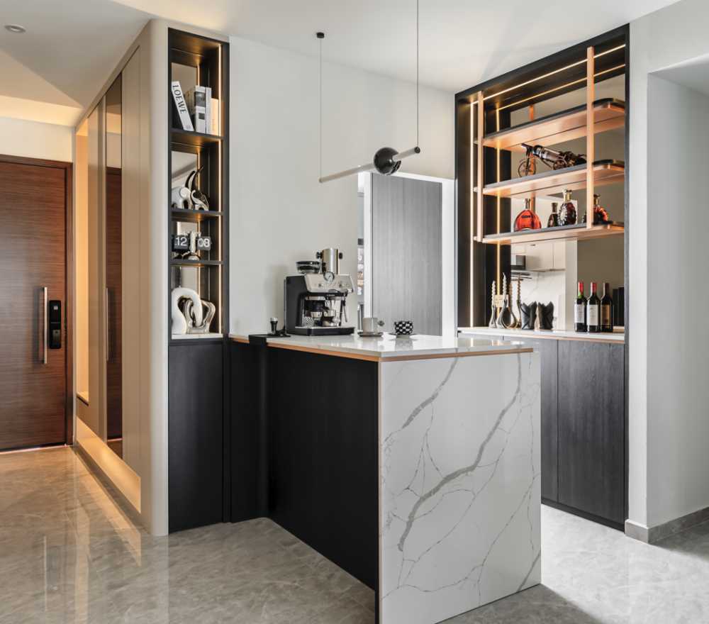 Contemporary Home Bar with Countertop and Bar Counter
