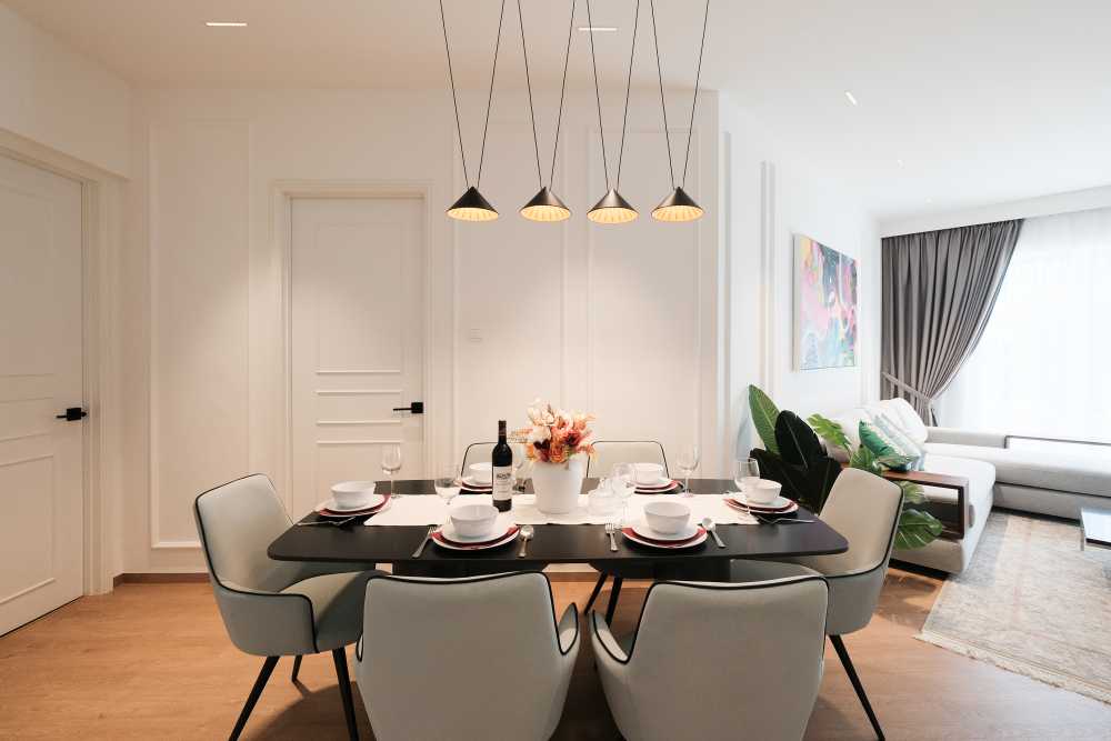 Modern Dining Room with Dining Table and Lighting
