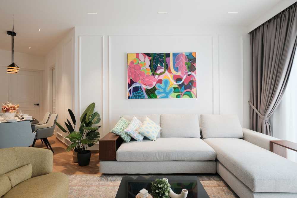 Modern Living Room with Vinyl Flooring and Sofa