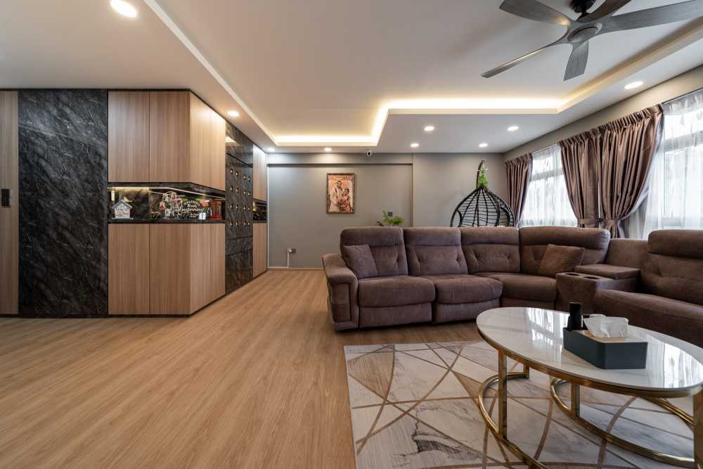 Modern Living Room with Vinyl Flooring and Cove Lighting