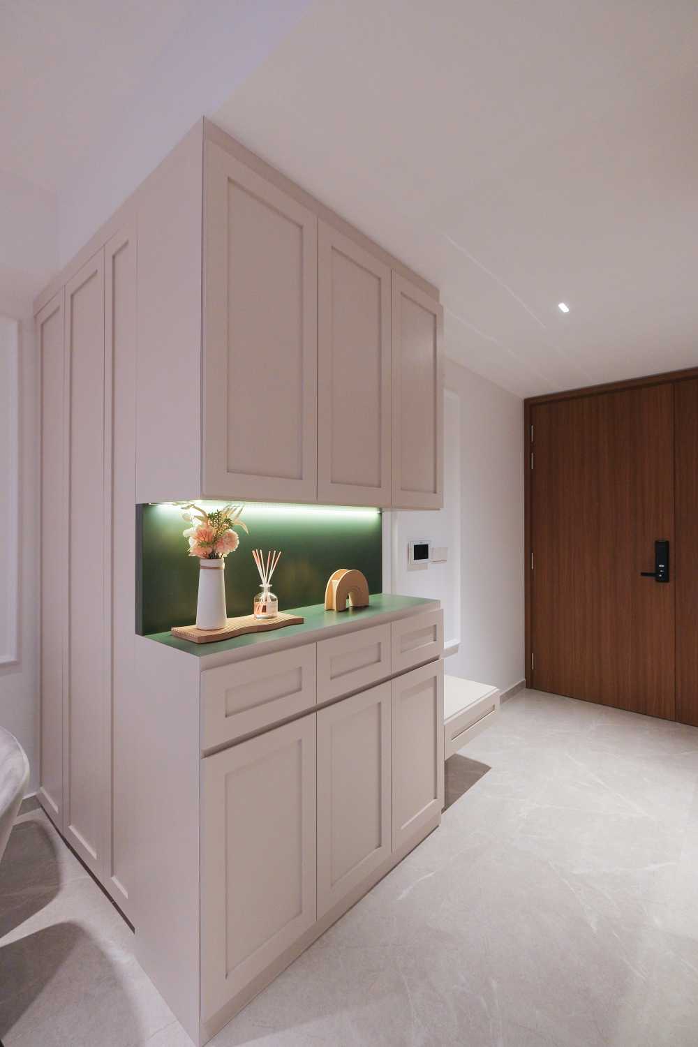 Modern Entryway with Seating Bench and Small Storage