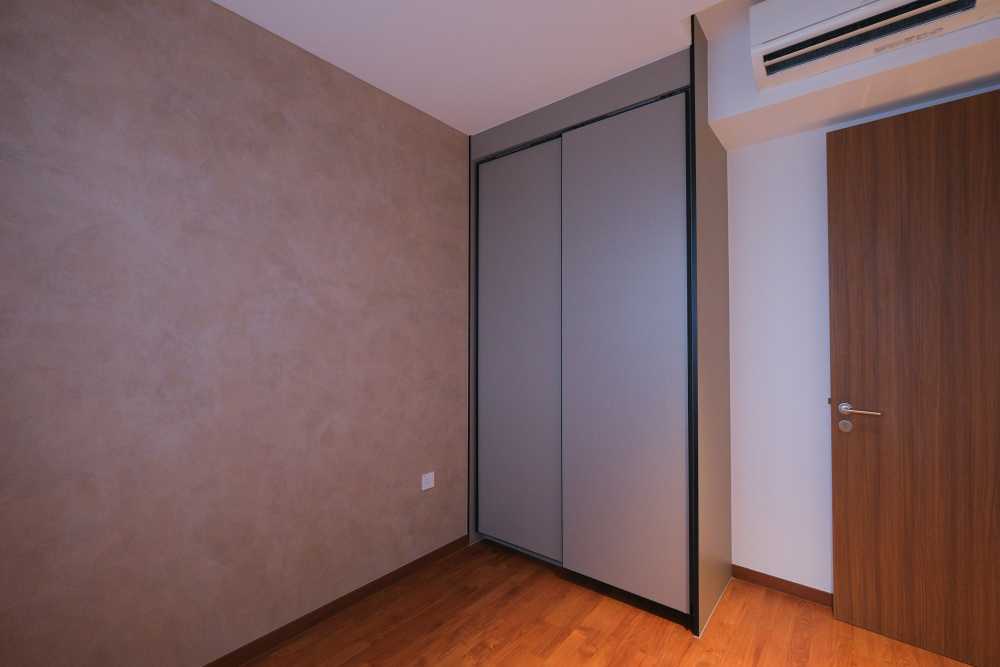 Modern Bedroom with Wood Flooring and Wardrobe