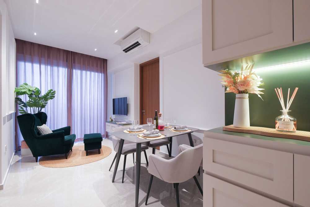 Modern Living Room with TV Console and Carpet