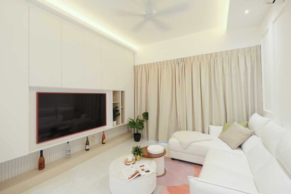 Modern Living Room with TV Console and Carpet