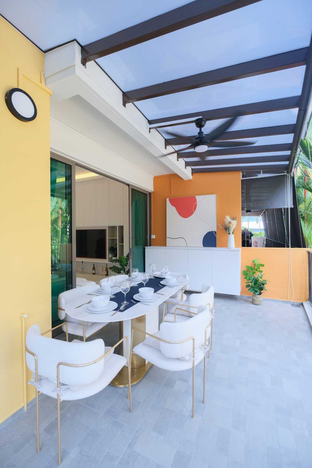 Modern Balcony with Feature Wall and Outdoor Table