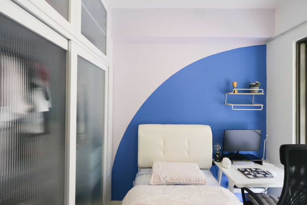 Modern Bedroom with Bookshelf and Wardrobe