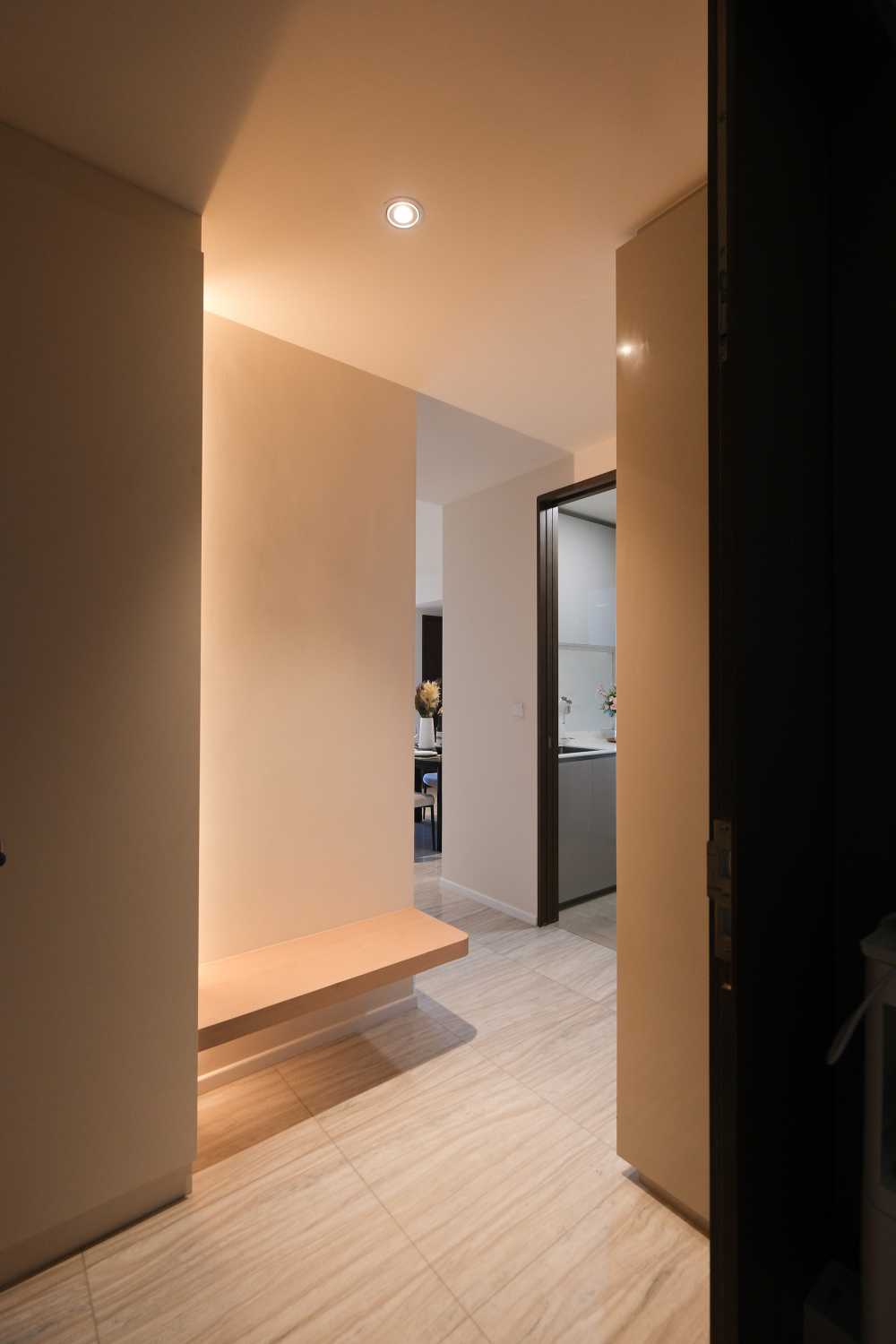 Minimalist Entryway with Seating Bench and Small Storage