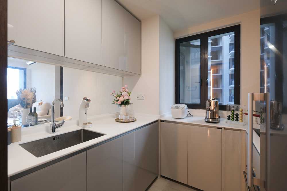 Minimalist Kitchen with Countertop and Kitchen Window