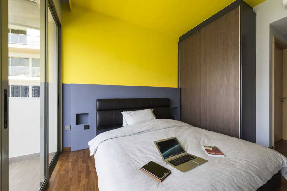 Contemporary Bedroom with Children's Beds and Queen Bed