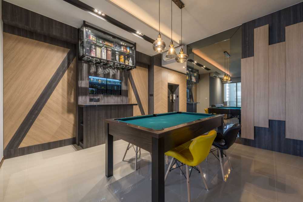Contemporary Home Gym with Storage Cabinets and Gym Equipment