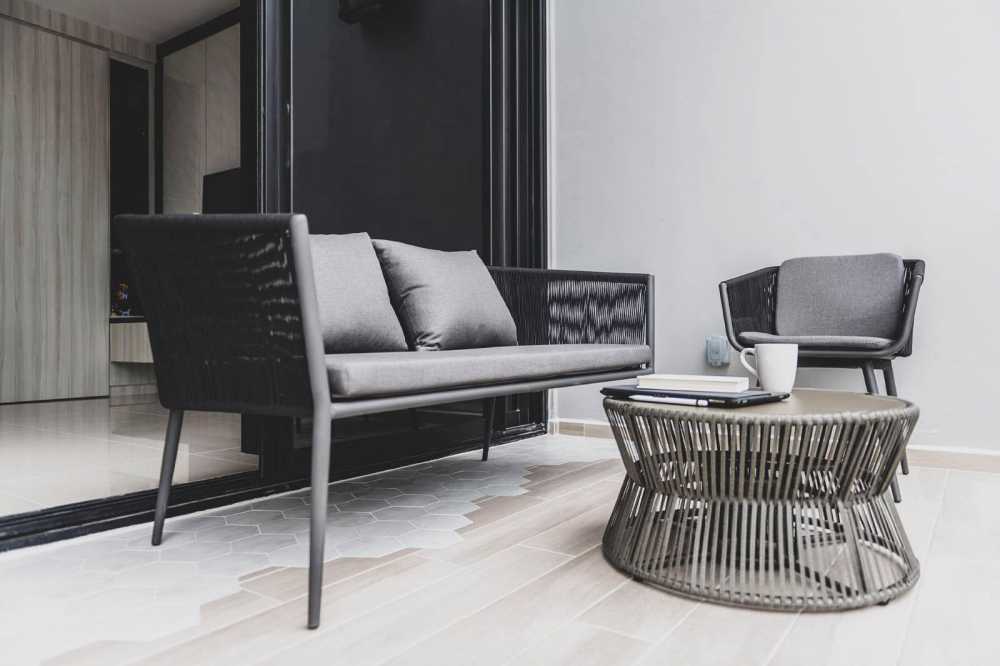 Modern Balcony with Window Seat and Curtain