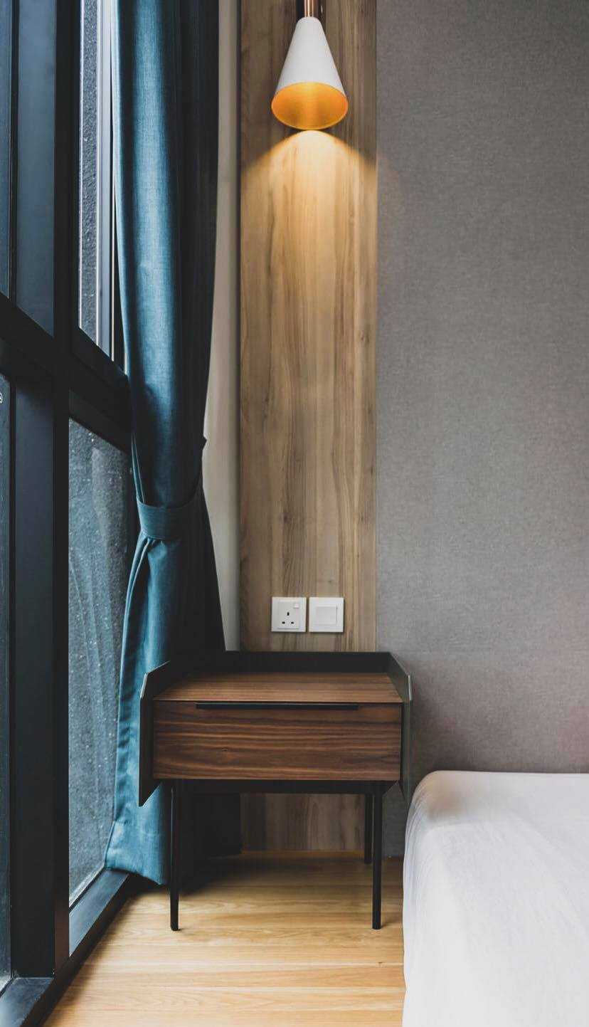 Modern Bedroom with Drop Ceiling and Bedside Table