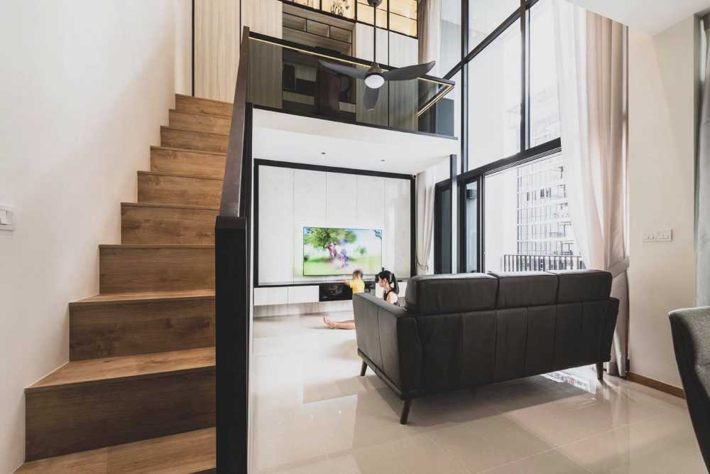 Modern Mezzanine with Loft and Bedside Table