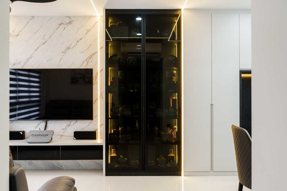 Contemporary Living Room with TV Console and Feature Wall