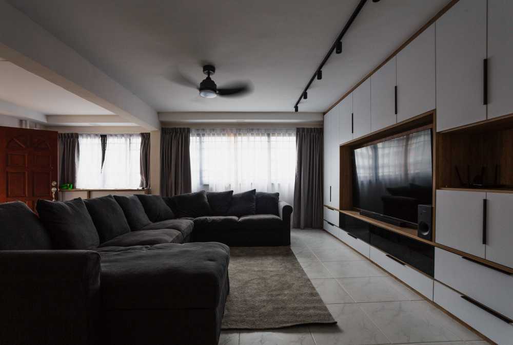 Contemporary Living Room with Wood Flooring and TV Console