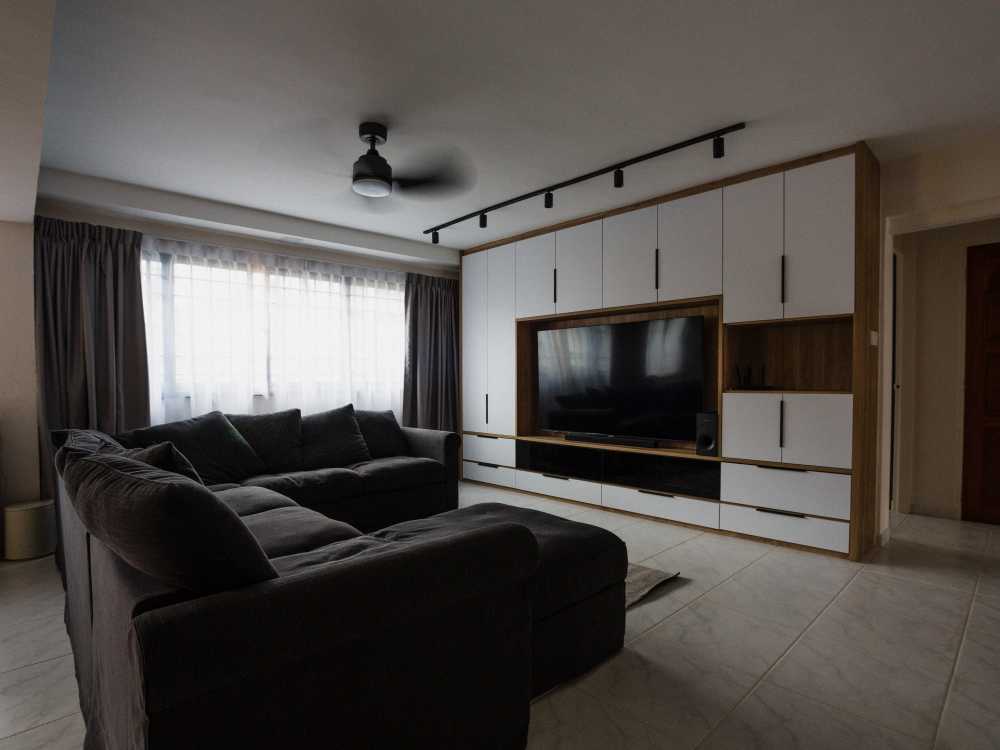 Contemporary Living Room with TV Console and Feature Wall