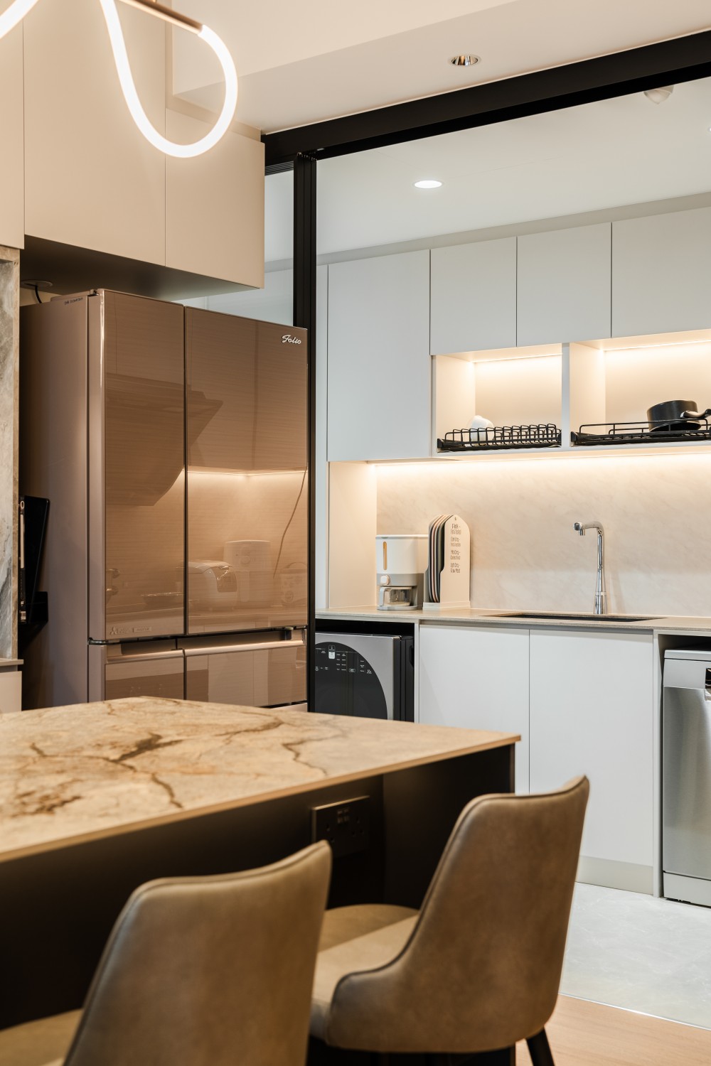 Contemporary Kitchen with Wood Flooring and Kitchen Window