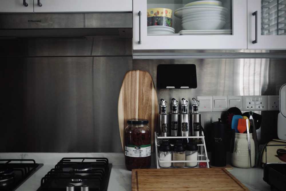Industrial Kitchen with Countertop and Homogeneous Tiles