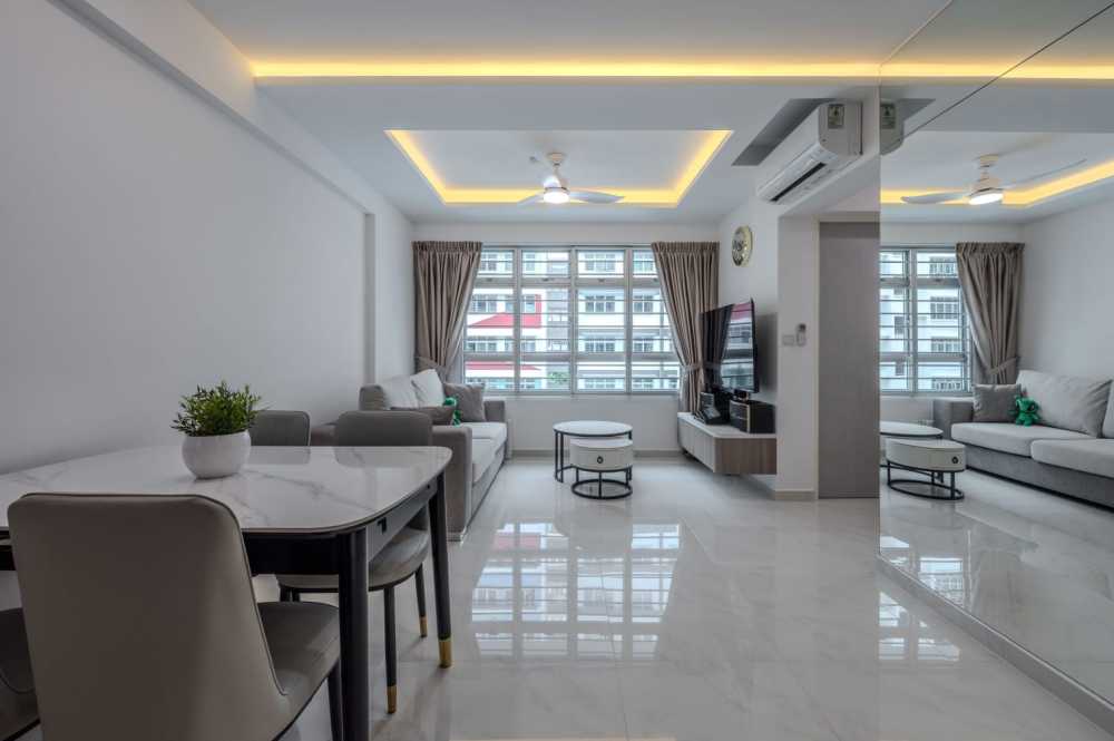 Modern Living Room with TV Console and Mirror