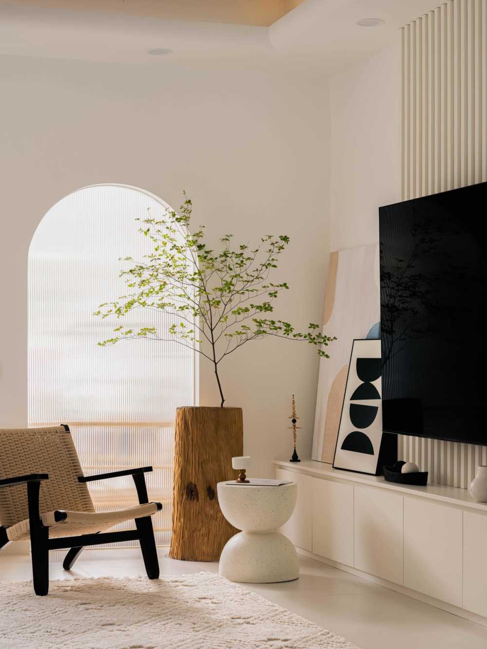 Minimalist Living Room with TV Console and Feature Wall