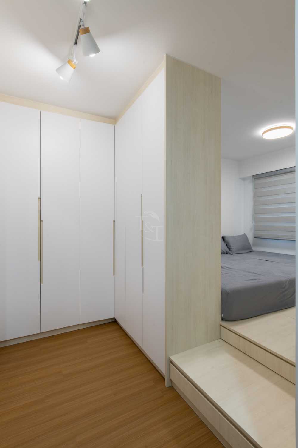 Modern Bedroom with Platform Bed and Ceiling Light