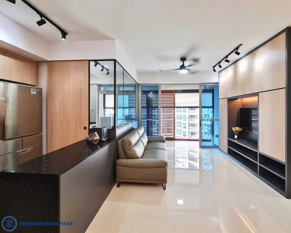 Contemporary Living Room with TV Console and Feature Wall