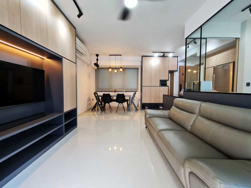 Contemporary Dining Room with TV Console and Dining Table