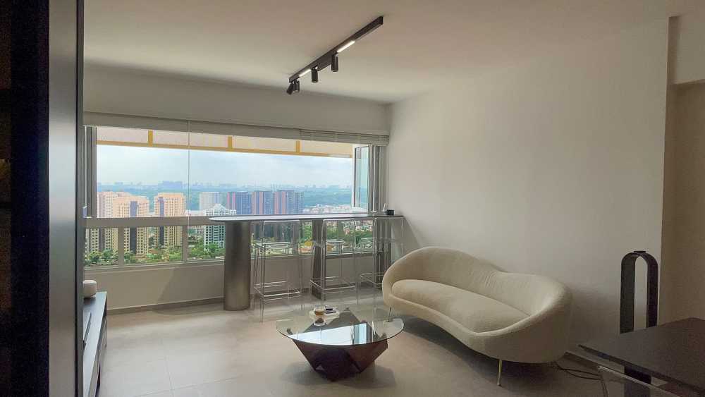 Modern Living Room with Countertop and Homogeneous Tiles