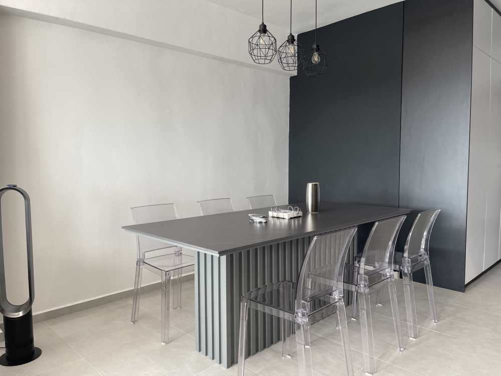 Modern Dining Room with Ceiling Light and Chandelier