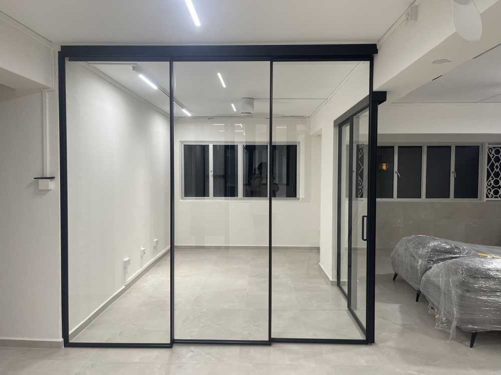 Contemporary Study with Glass Door and Storage Cabinets