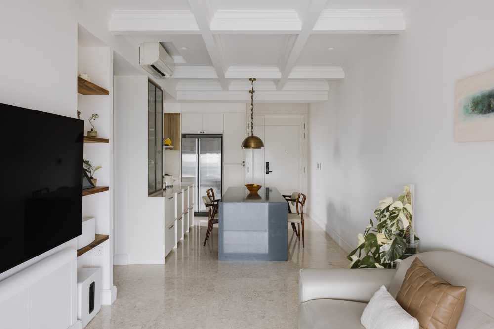 Modern Living Room with Drop Ceiling and Sofa