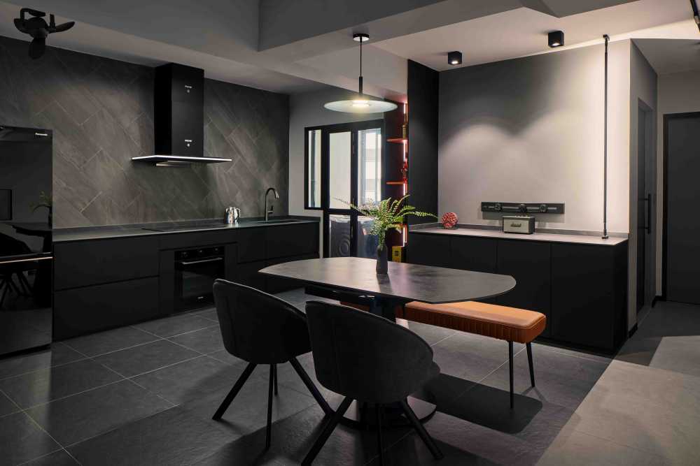 Modern Dining Room with Drop Light and Chandelier