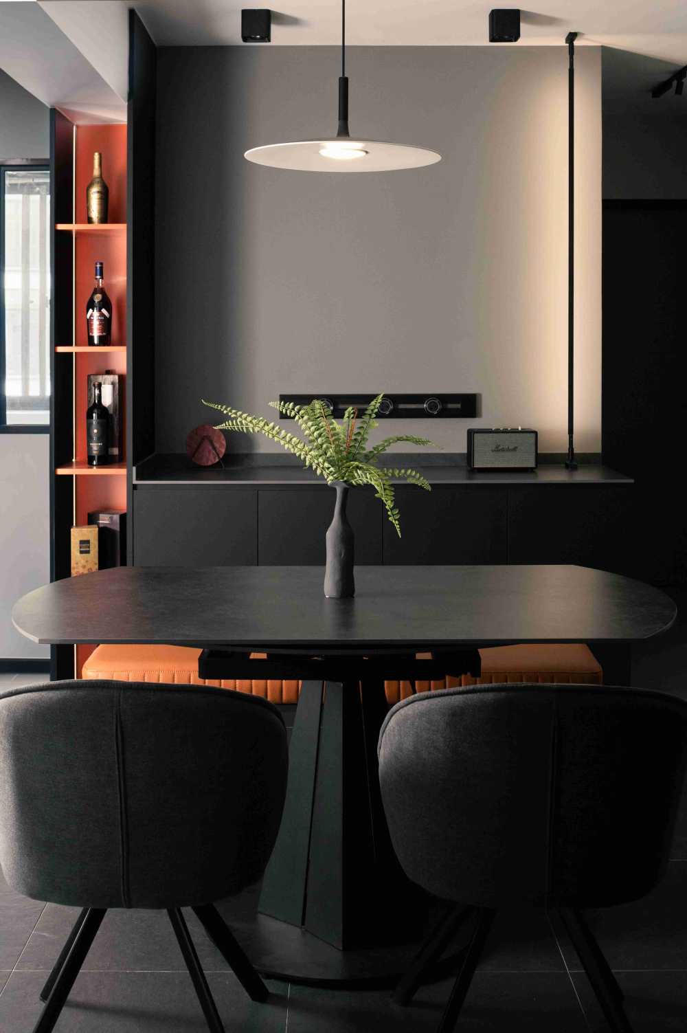Modern Dining Room with Drop Light and Cove Lighting
