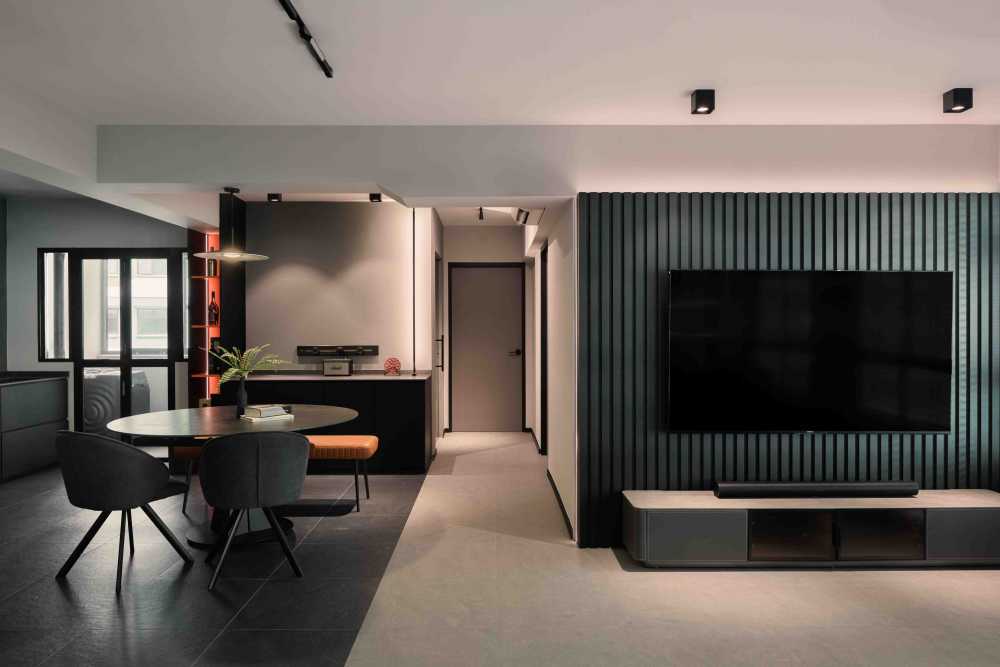 Modern Living Room with TV Console and Feature Wall