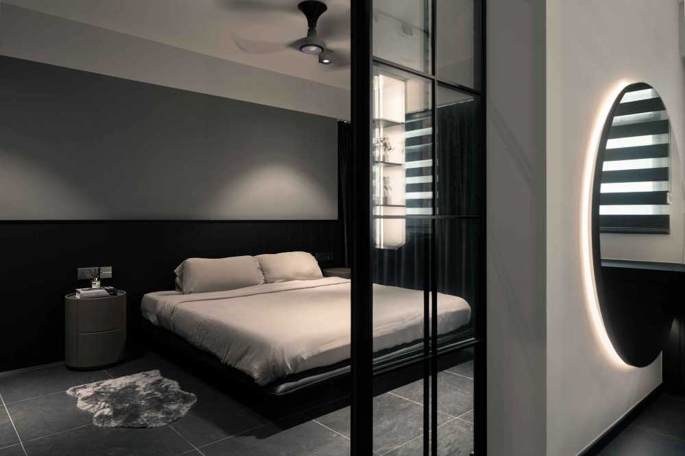 Modern Bedroom with Bookshelf and Platform Bed